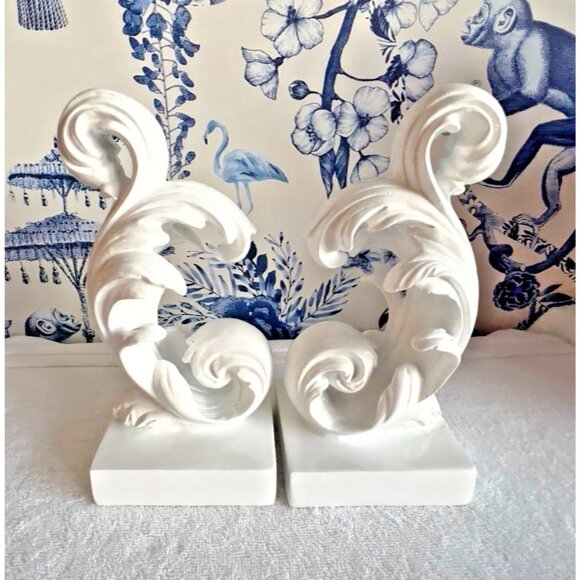 Rococo Baroque Scroll BOOKENDS High Gloss White 8.5"H x 4"W - Picture 4 of 7